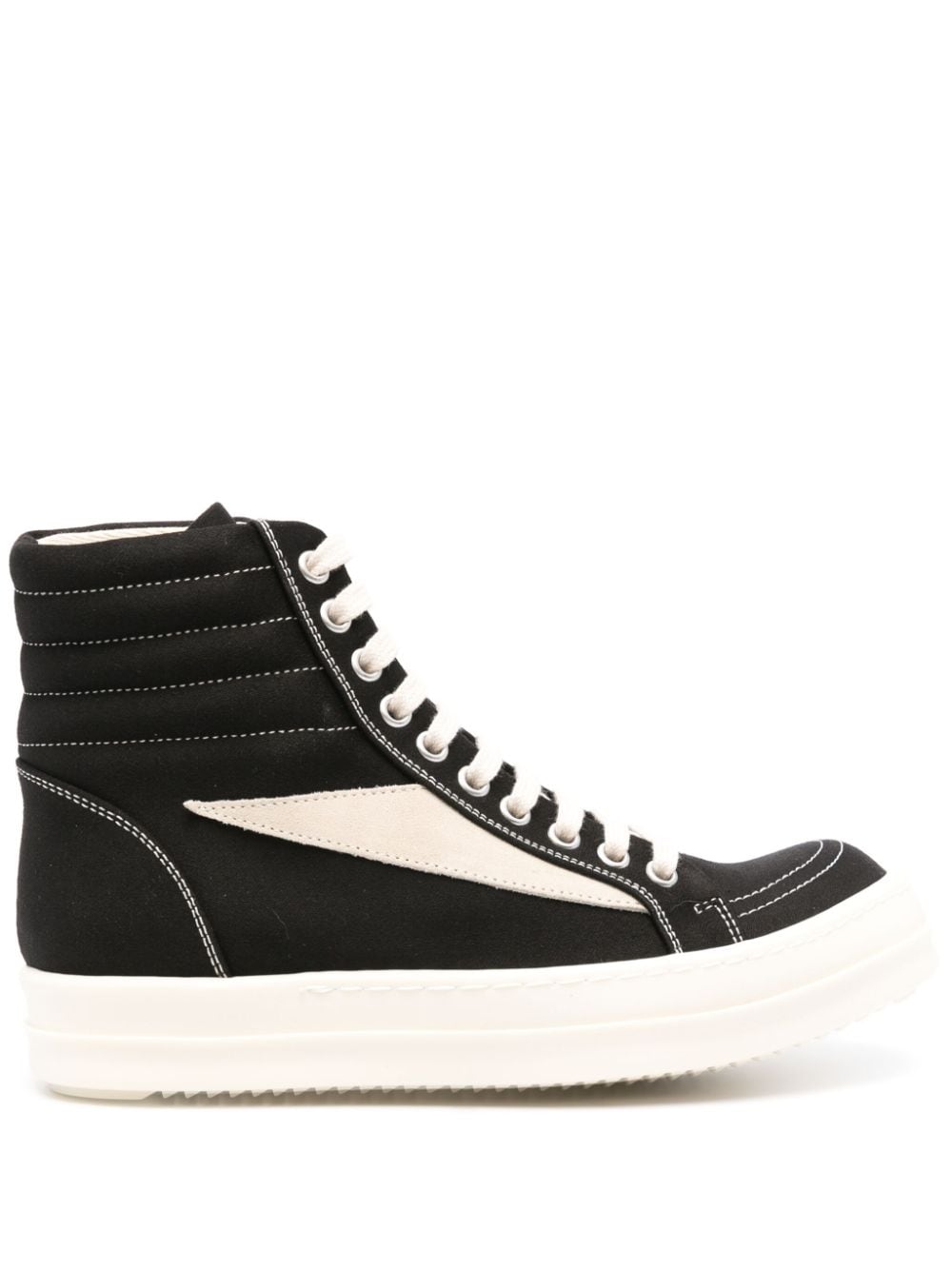 RICK OWENS Black Cotton Sneakers with Contrast Stitching and Branded Leather Insole for Women - SS24