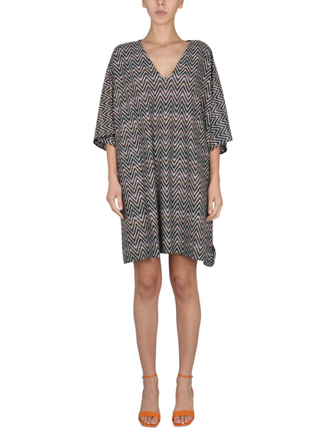 MISSONI V-Neck Mini Dress with 3/4 Sleeves