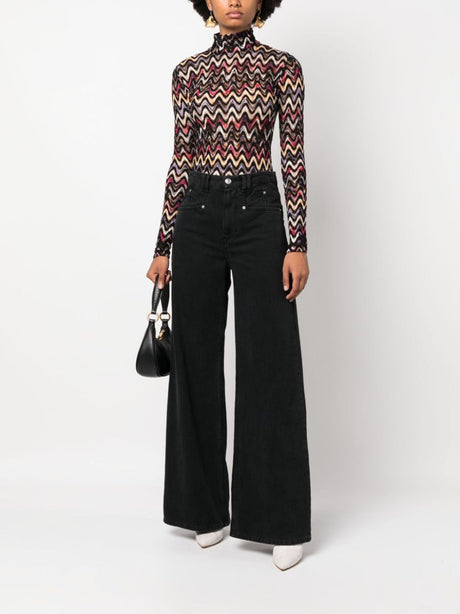 MISSONI Women's Black and Multicolour Zigzag Knit High-Neck Top for FW23