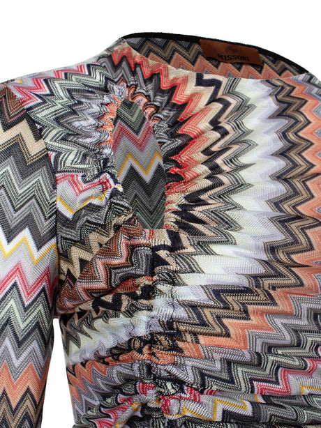 MISSONI Multicolor Asymmetric Knit T-Shirt with Signature Zigzag Woven Design