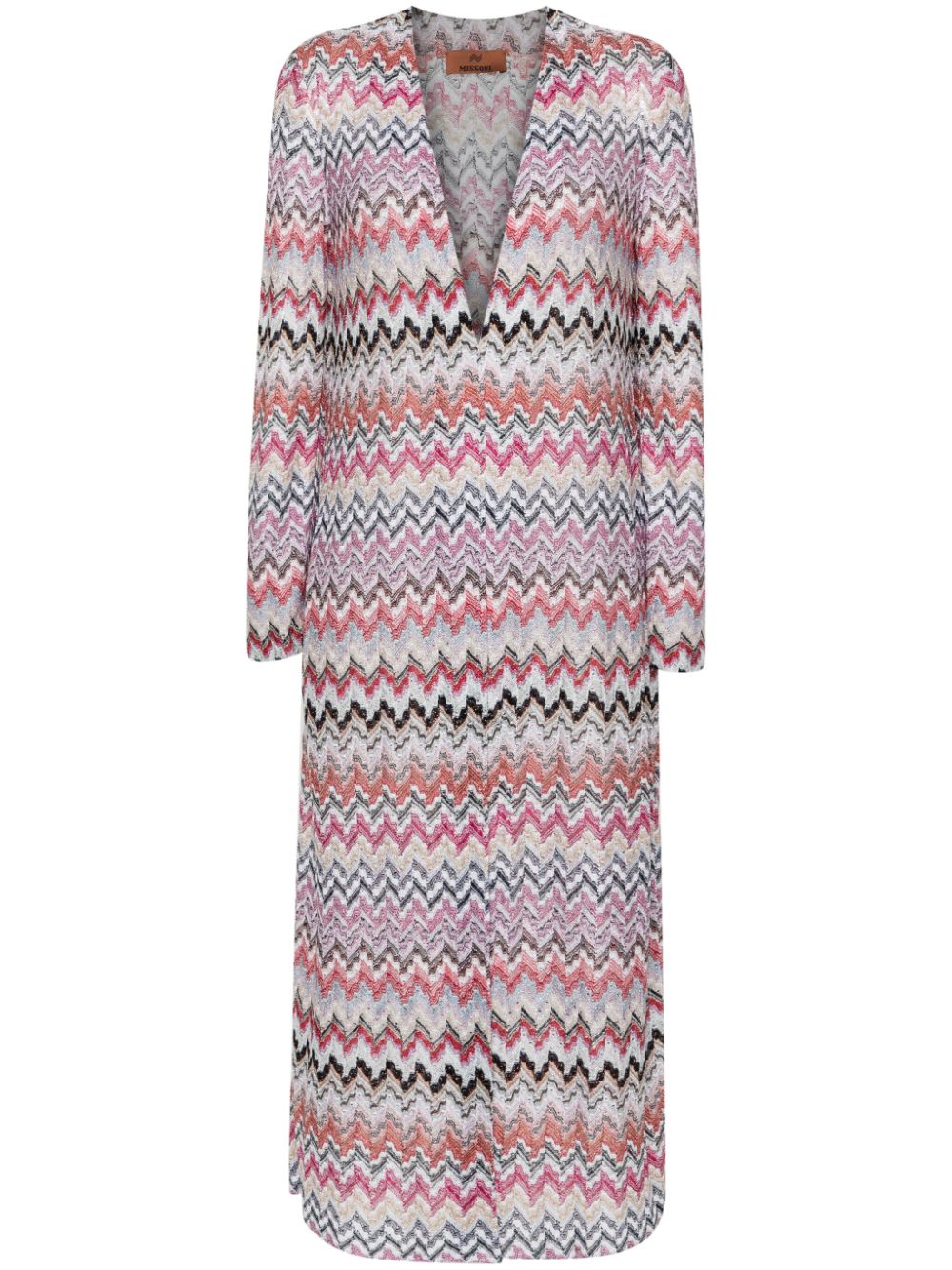 MISSONI Pink Multicolor Chevron Knit Long Cardigan for Women - SS24 Collection