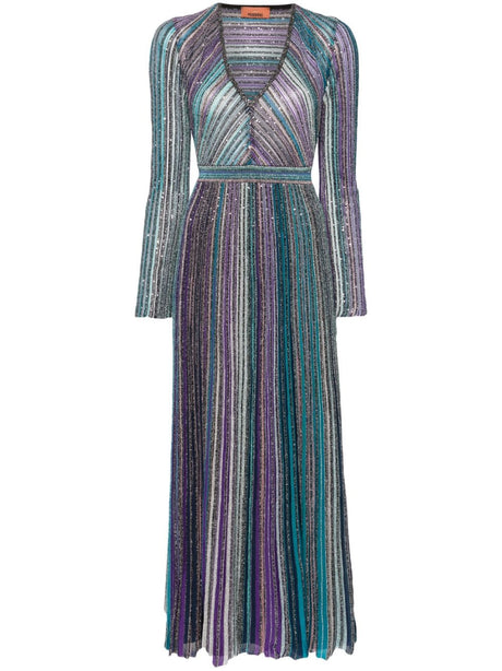 MISSONI Multicoloured Ribbed Knit Dress with Sequins