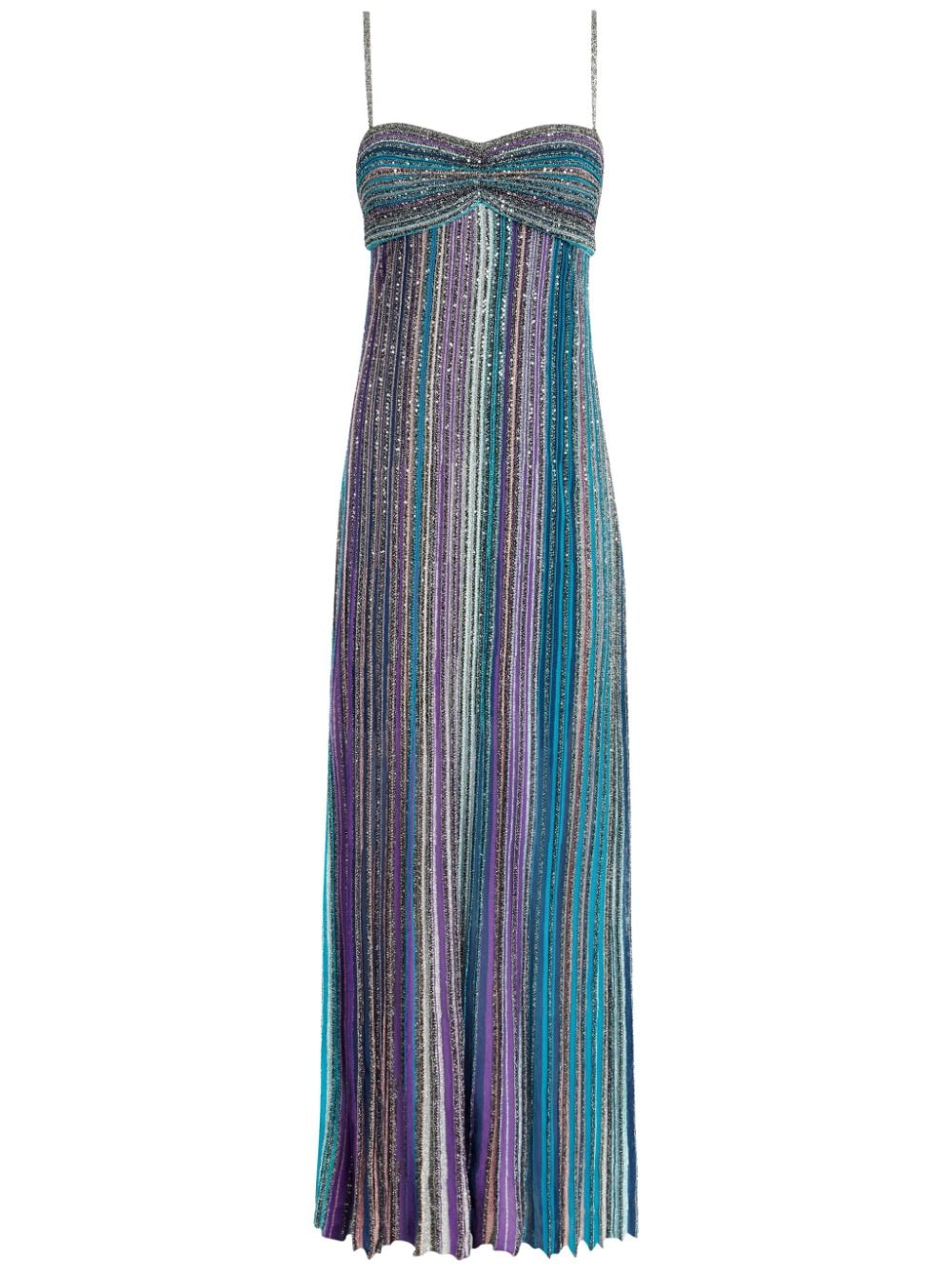 MISSONI Elegant Striped Pleated Long Dress