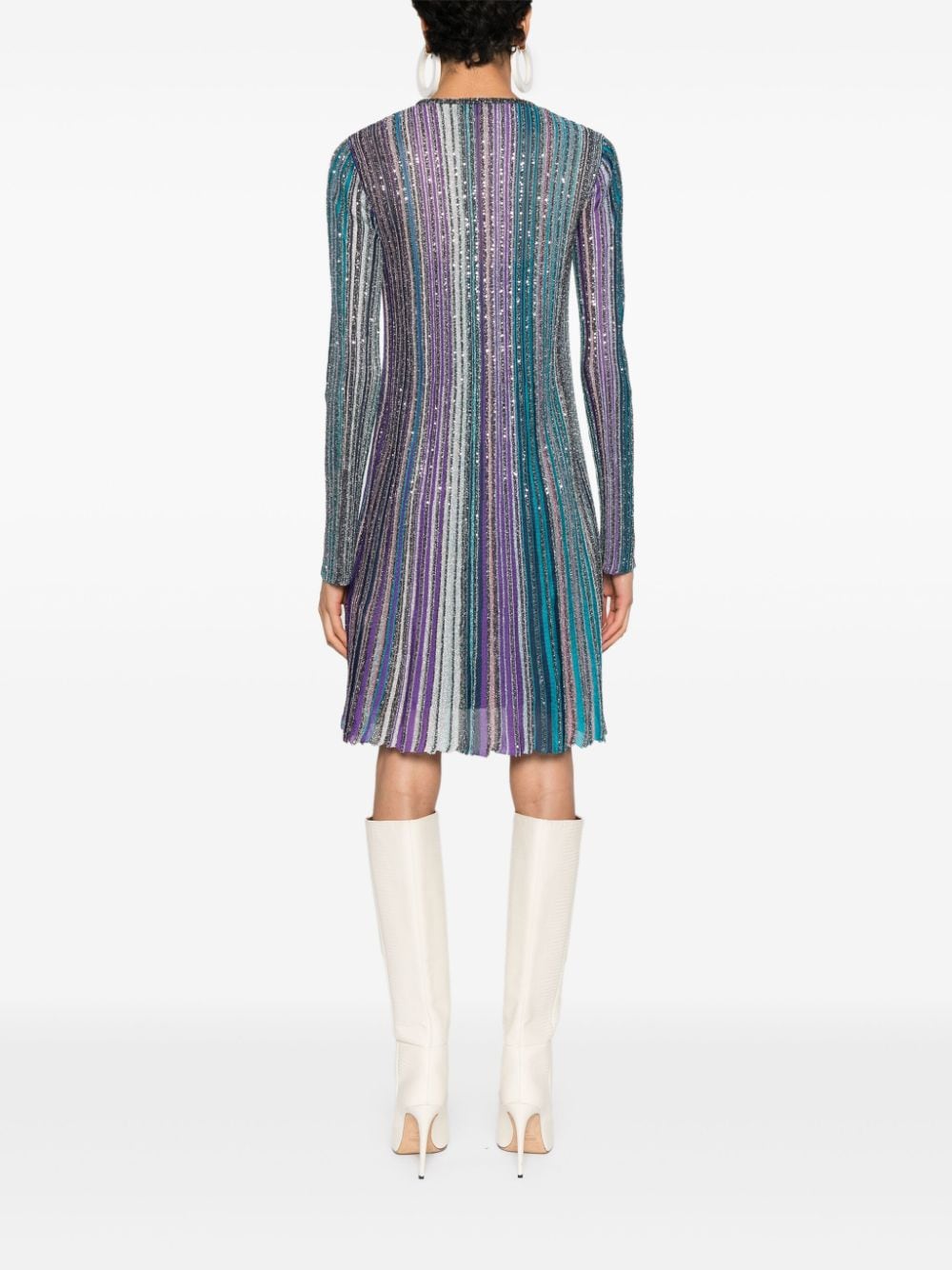 MISSONI Vibrant Striped Pleated Mini Dress with Sequin Details