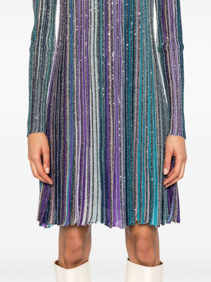 MISSONI Vibrant Striped Pleated Mini Dress with Sequin Details