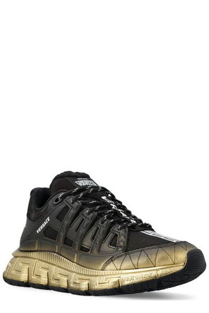 VERSACE Men's Black Low-Top Sneakers with Greek Motif and Two-Tone Laces