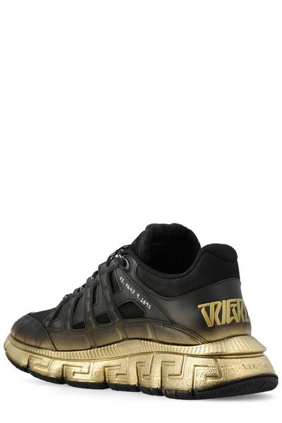 VERSACE Men's Black Low-Top Sneakers with Greek Motif and Two-Tone Laces