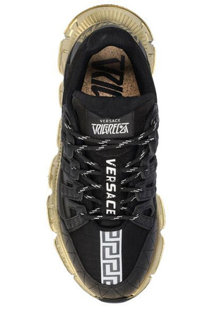 VERSACE Men's Black Low-Top Sneakers with Greek Motif and Two-Tone Laces