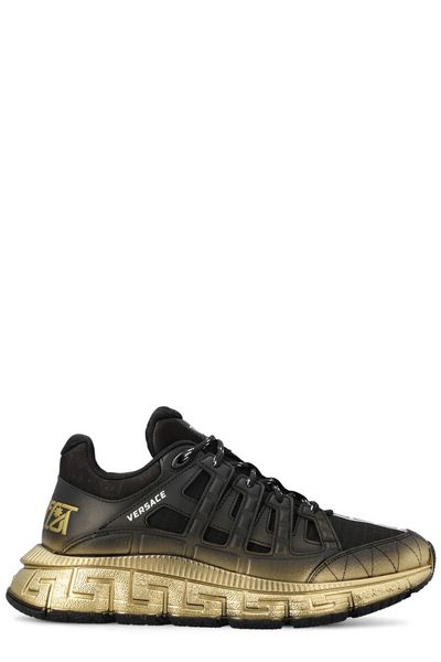 VERSACE Men's Black Low-Top Sneakers with Greek Motif and Two-Tone Laces