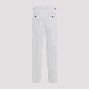 DUNHILL Men's Gray Pleated Cotton-Linen Chino Pants for SS24