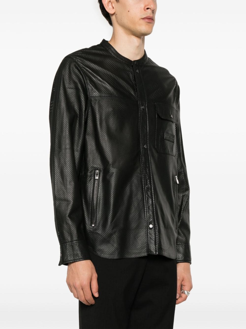 EMPORIO ARMANI Sleek Perforated Black Leather Jacket