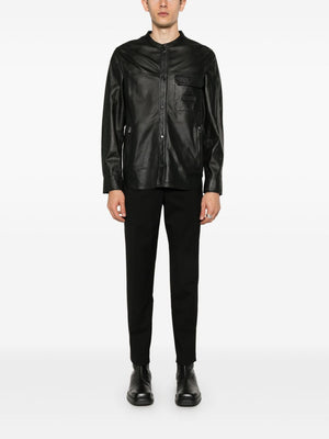 EMPORIO ARMANI Sleek Perforated Black Leather Jacket