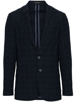 EMPORIO ARMANI Mens Navy Blue Textured Single-Breasted Blazer for SS24