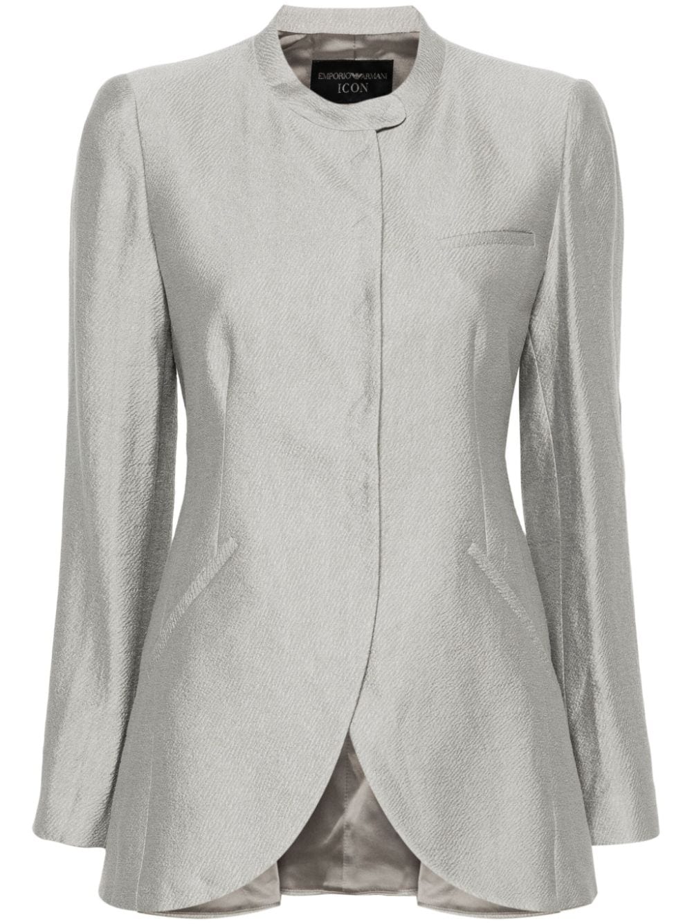 EMPORIO ARMANI Heather Grey Textured Blazer Jacket with Button Detailing & Dart Accents for Women