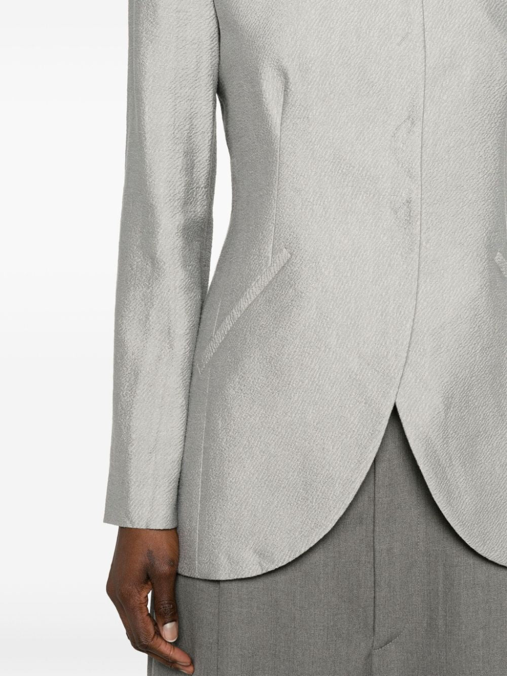 Áo Khoác Blazer Dệt Nổi Màu Xám Heather với Chi Tiết Nút và Đường May Tạo Form Dáng cho Nữ