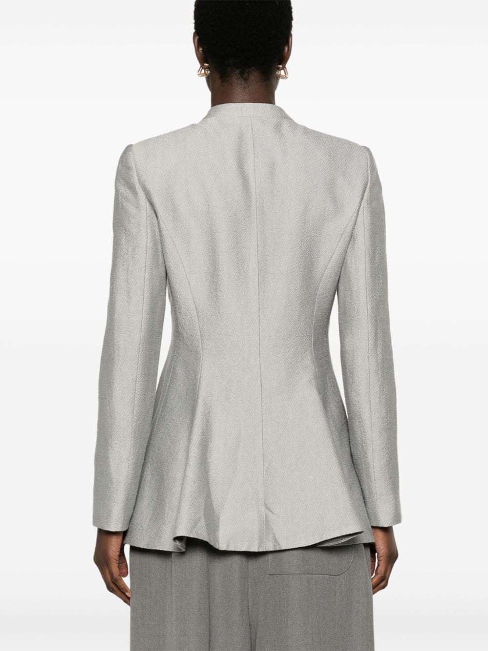 EMPORIO ARMANI Heather Grey Textured Blazer Jacket with Button Detailing & Dart Accents for Women