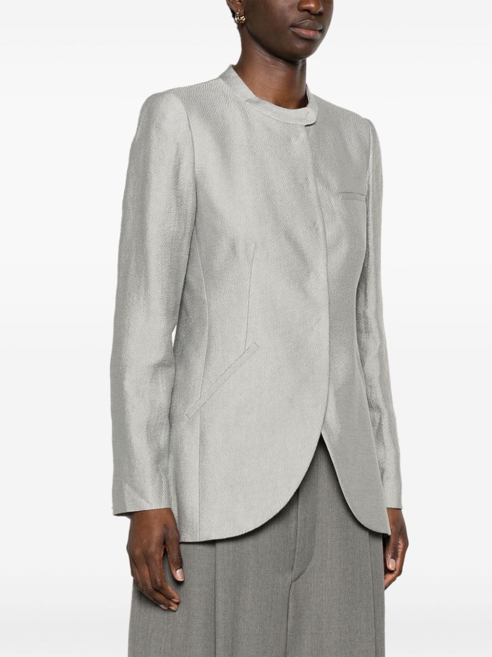 EMPORIO ARMANI Heather Grey Textured Blazer Jacket with Button Detailing & Dart Accents for Women