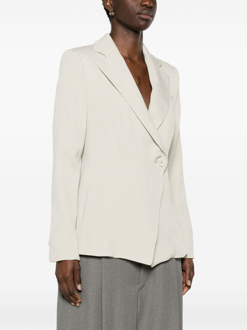 EMPORIO ARMANI Tan Beige Crepe Textured Single-Breasted Blazer Jacket for Women