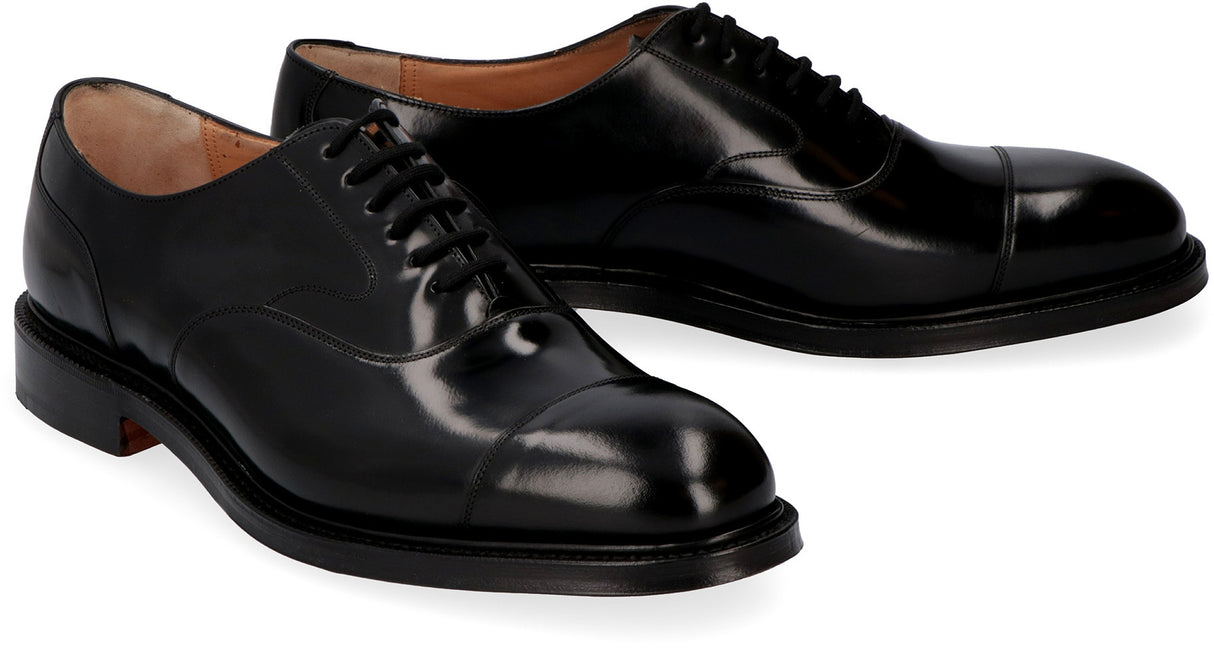 CHURCH'S Men's Black Leather Lace-up Derby Dress Shoes with Decorative Stitching and Round Toeline