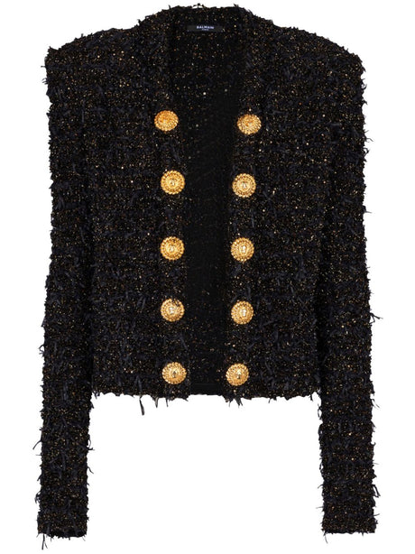 BALMAIN Buttoned Tweed Jacket with Decorative Detailing for Women