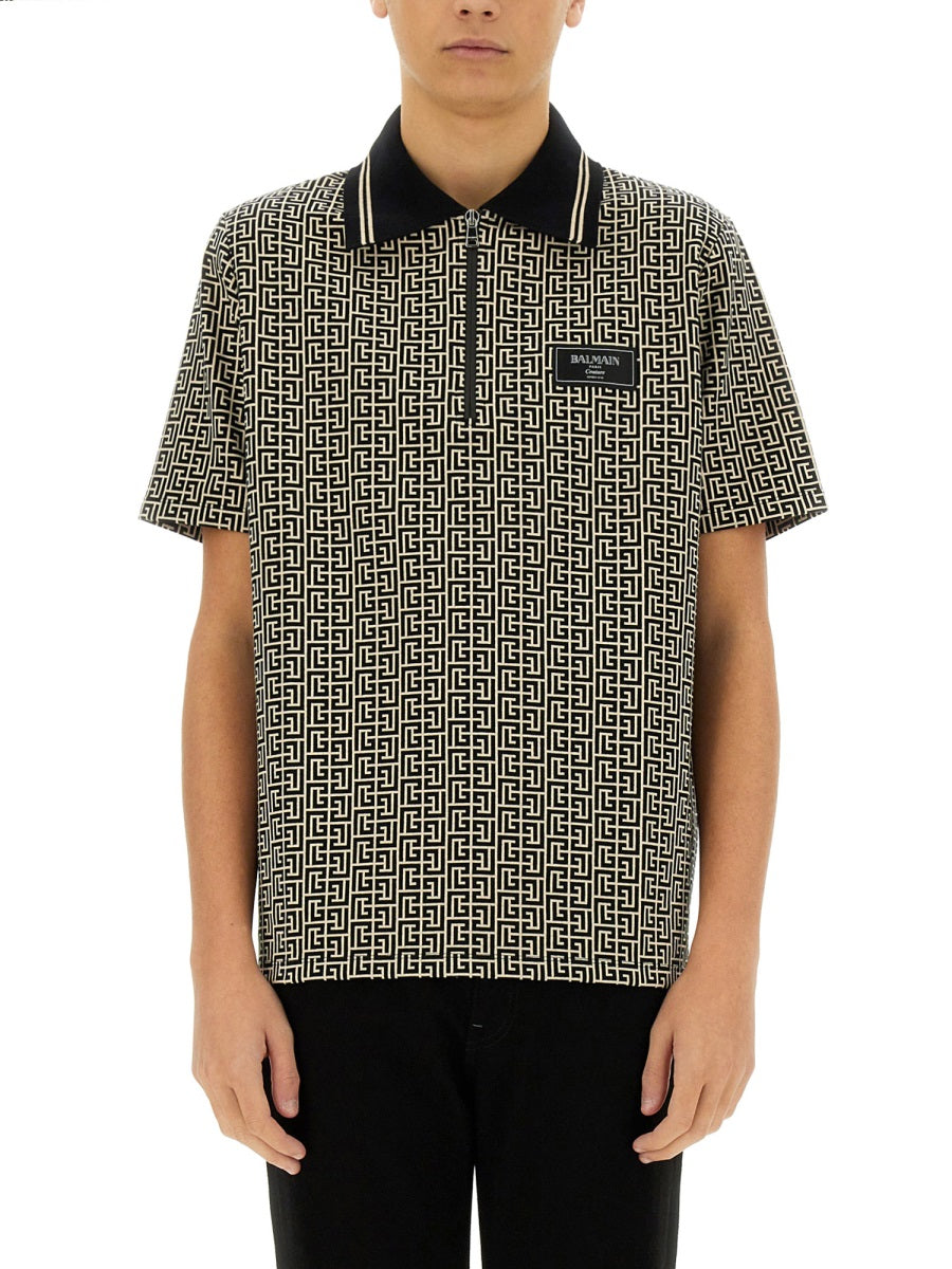 BALMAIN Men's Monogram Polo Shirt - Size L