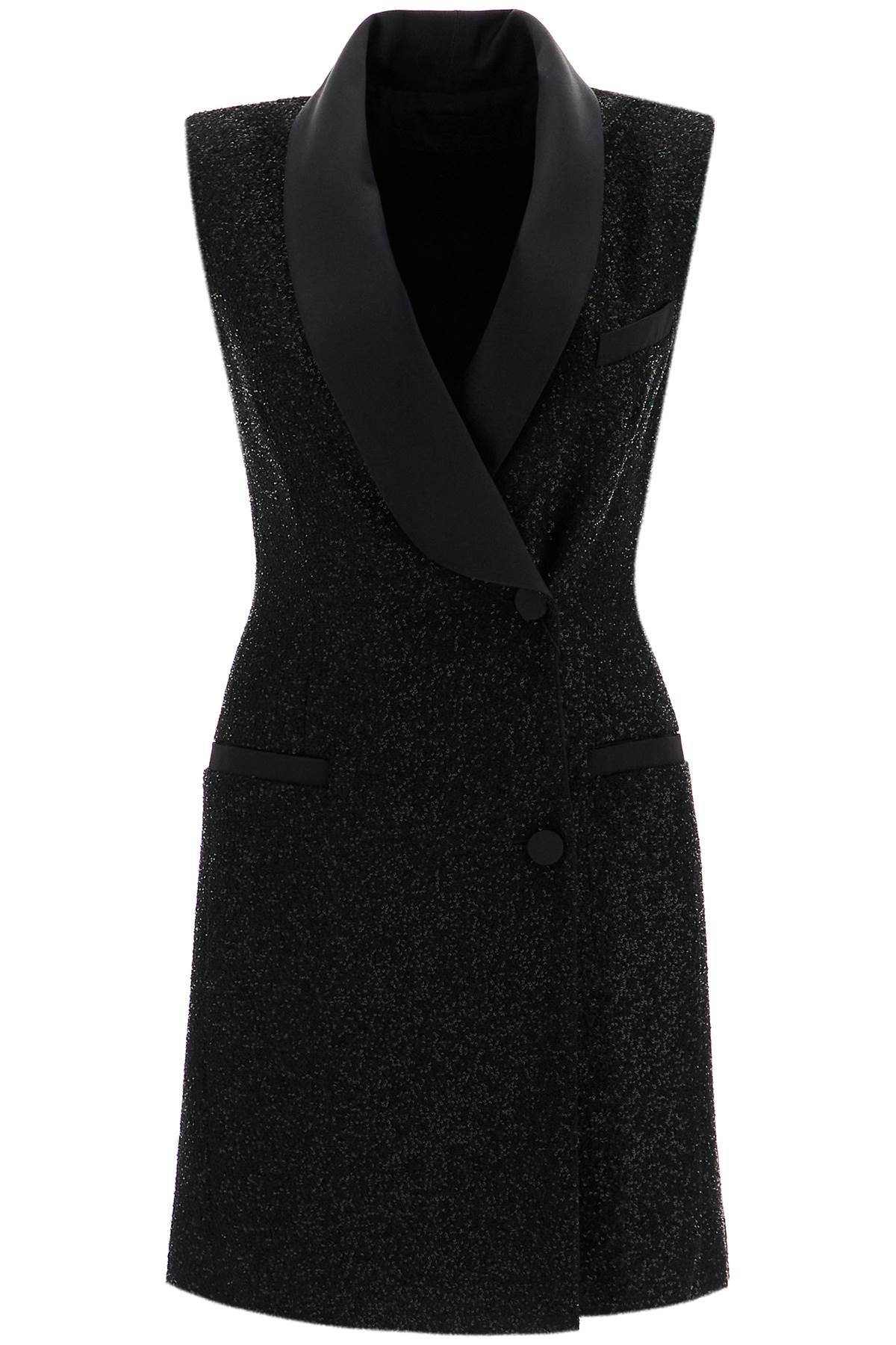 MAX MARA PIANOFORTE Satin Sequin Mini Dress with Scarf Collar