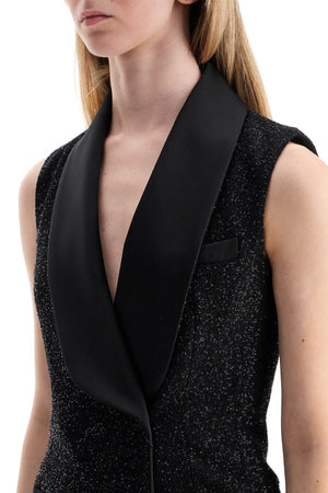 MAX MARA PIANOFORTE Satin Sequin Mini Dress with Scarf Collar