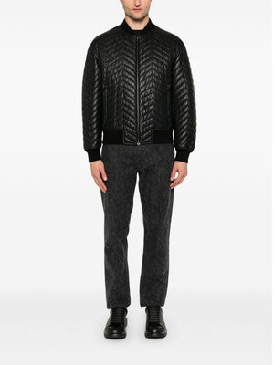 EMPORIO ARMANI Men's Leather Bomber Jacket