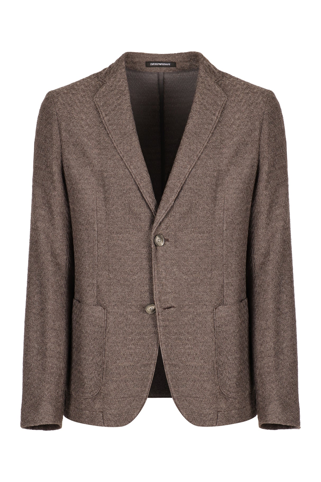 EMPORIO ARMANI Classic Two-Button Wool Blazer in Brown