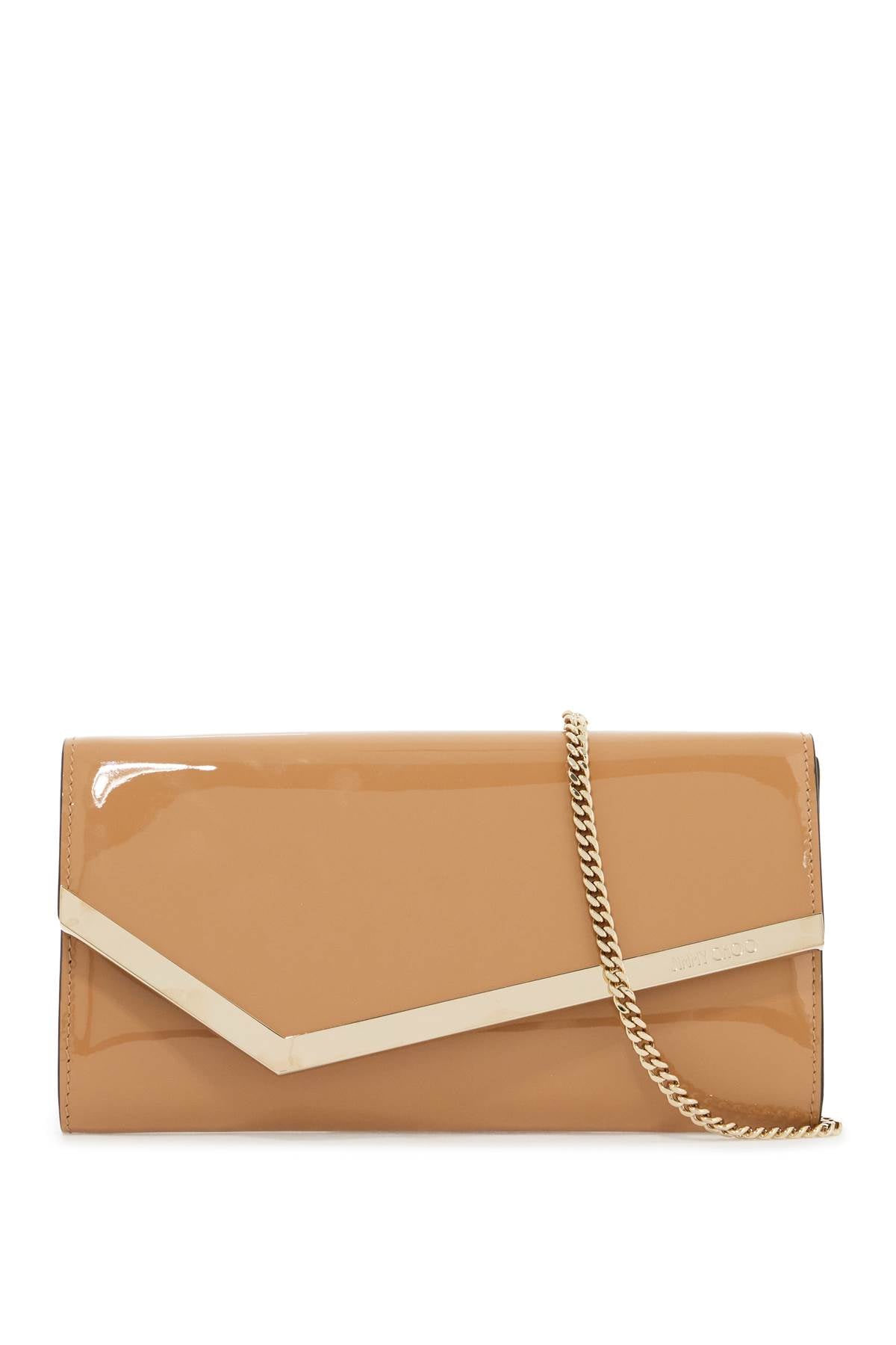 JIMMY CHOO Asymmetric Patent Leather Clutch with Removable Chain Shoulder Strap