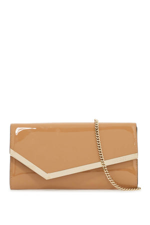 JIMMY CHOO Asymmetric Patent Leather Clutch with Removable Chain Shoulder Strap