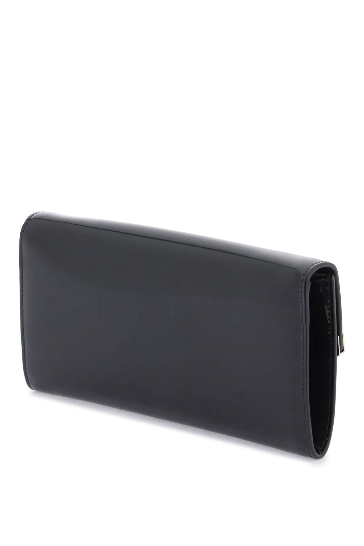 JIMMY CHOO Asymmetric Patent Leather Clutch with Removable Chain Shoulder Strap