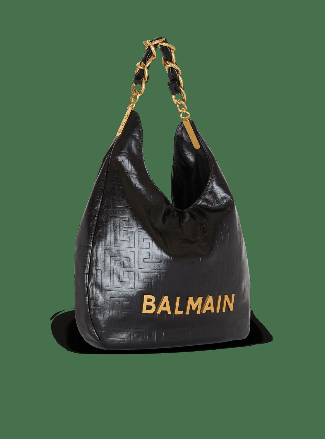 BALMAIN Soft Crinkled Leather Hobo Handbag - Large