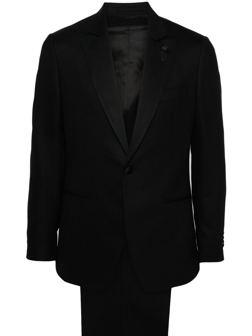 LARDINI Men's Tailored Stretch-Wool Blazer with Crepe Texture and Slim Trousers