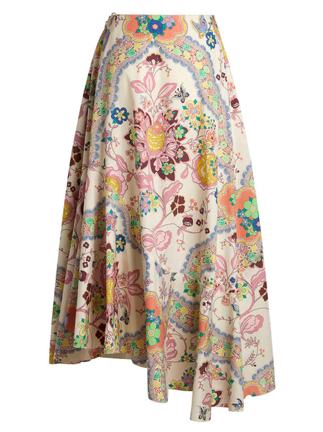 ETRO Asymmetric Midi Skirt with Floral and Butterfly Print