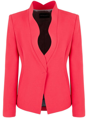 EMPORIO ARMANI Single-Breasted Ruffled Red Jacket for Women