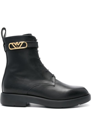 EMPORIO ARMANI Women's Ankle-Length Leather Boots with Square Toe