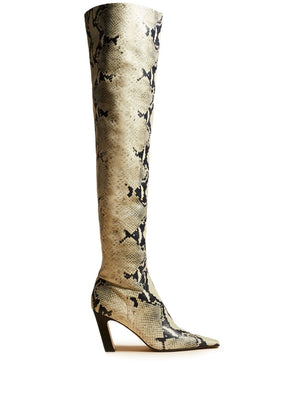 KHAITE Tan Python-Effect Leather Knee-High Boots for Women