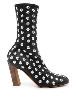 KHAITE Studded Almond Toe Leather Ankle Boots