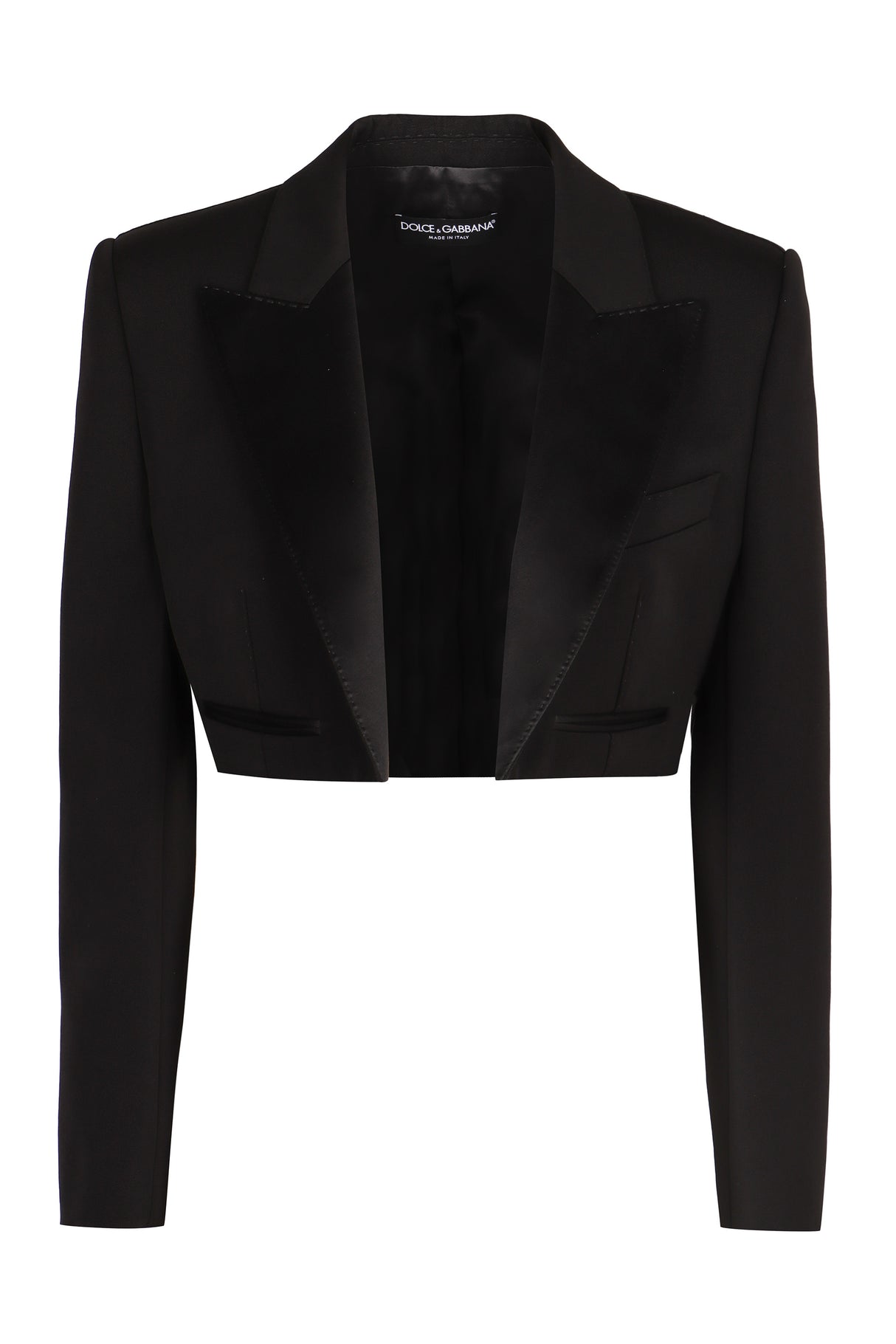 DOLCE & GABBANA Gabardine Wool Jacket with Satin Lapel - Women's Outerwear