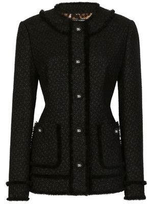 DOLCE & GABBANA Chic Black Tweed Jacket with Frayed Detail