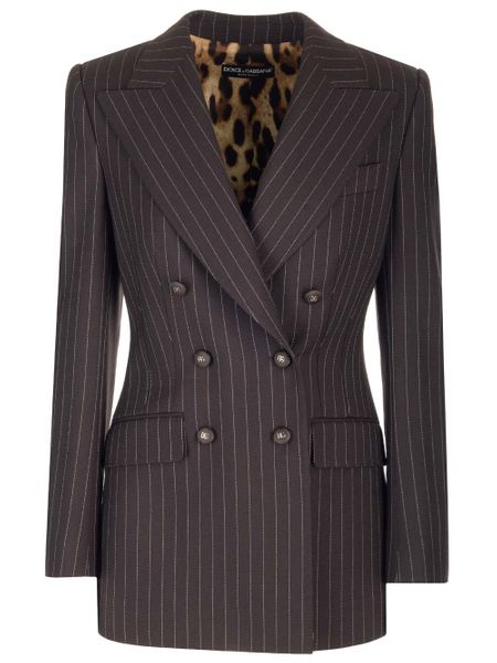 DOLCE & GABBANA Women's Double-Breasted Wool/Silk Blazer in Brown - FW23