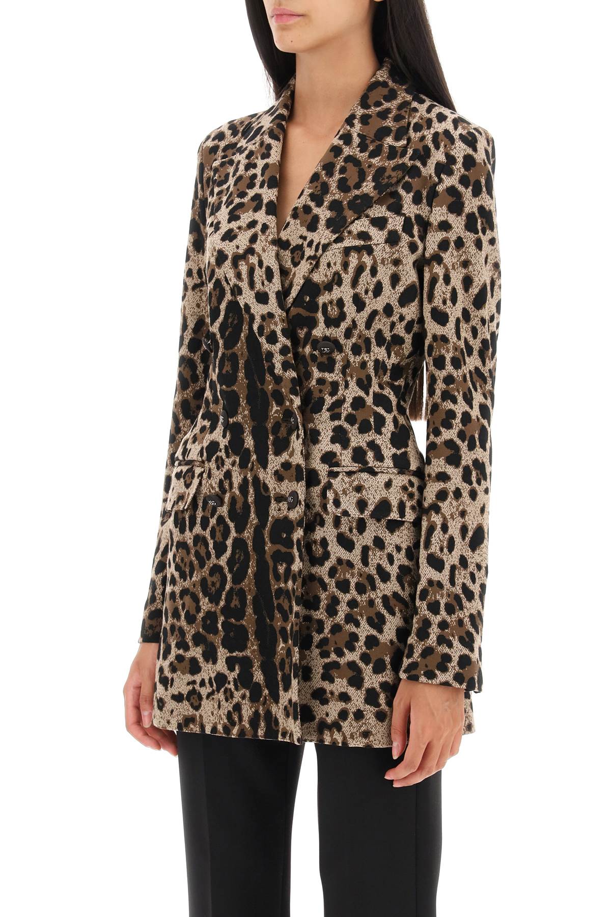 DOLCE & GABBANA Double-Breasted Knit Jacket in Animalier Print for Women - FW23