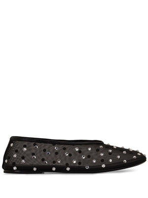 KHAITE Elegant Polka Dot Mesh Ballet Flats with Crystal Details