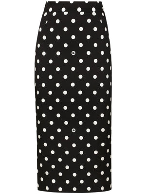 DOLCE & GABBANA Chic Black Mambo Midi Skirt with White Pots