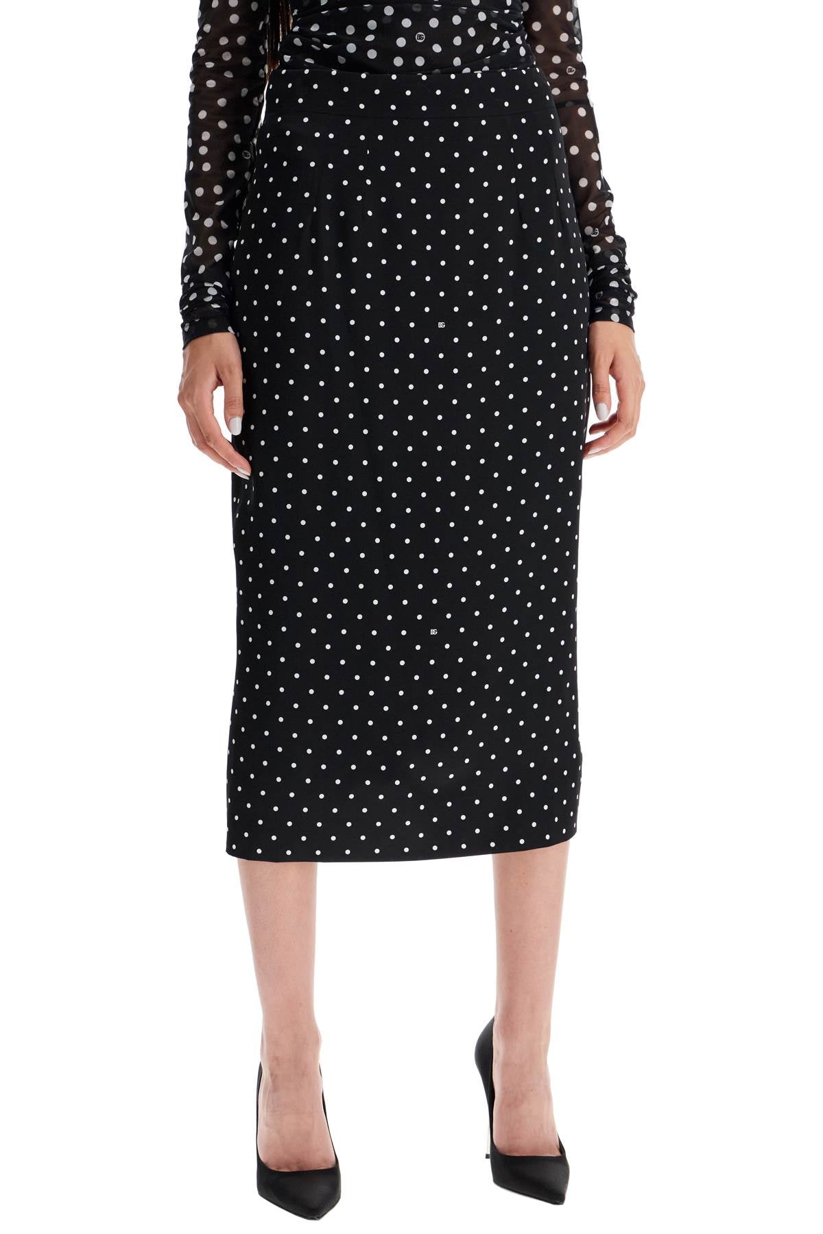 DOLCE & GABBANA Chic Polka Dot Silk-Blend Pencil Skirt