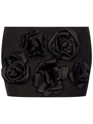 DOLCE & GABBANA Black Mini Skirt with Floral Embellishments