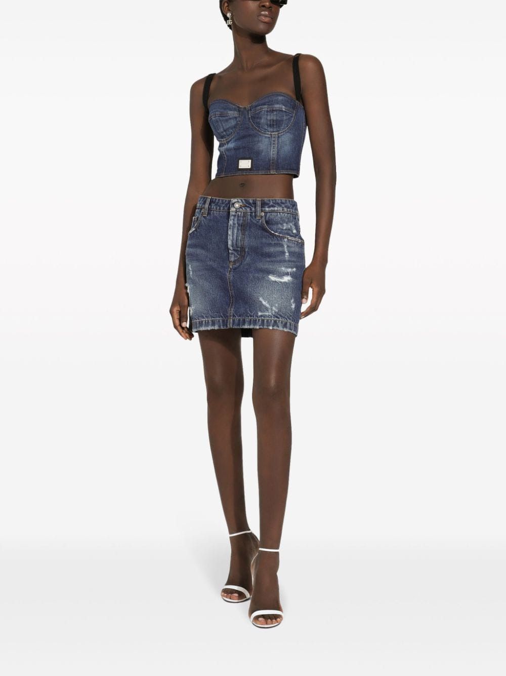 DOLCE & GABBANA Blue Distressed Denim Mini Skirt