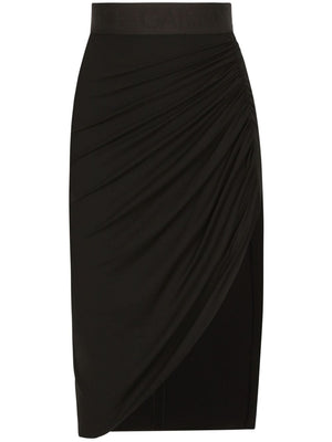 DOLCE & GABBANA Asymmetrical Black Stretch T-Shirt Skirt with Side Draping