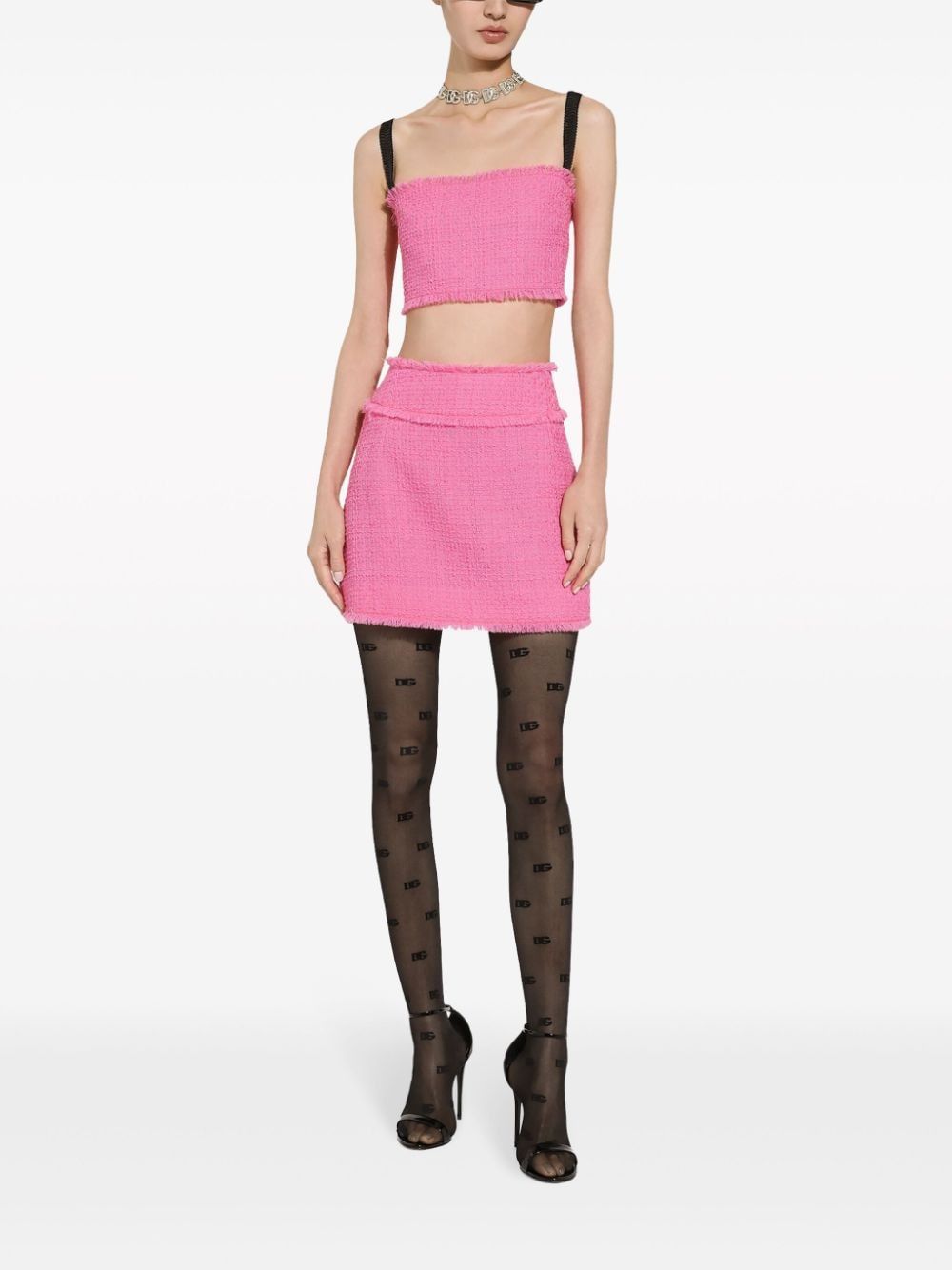 DOLCE & GABBANA High-Waist Pink and Purple Tweed Wool A-Line Skirt